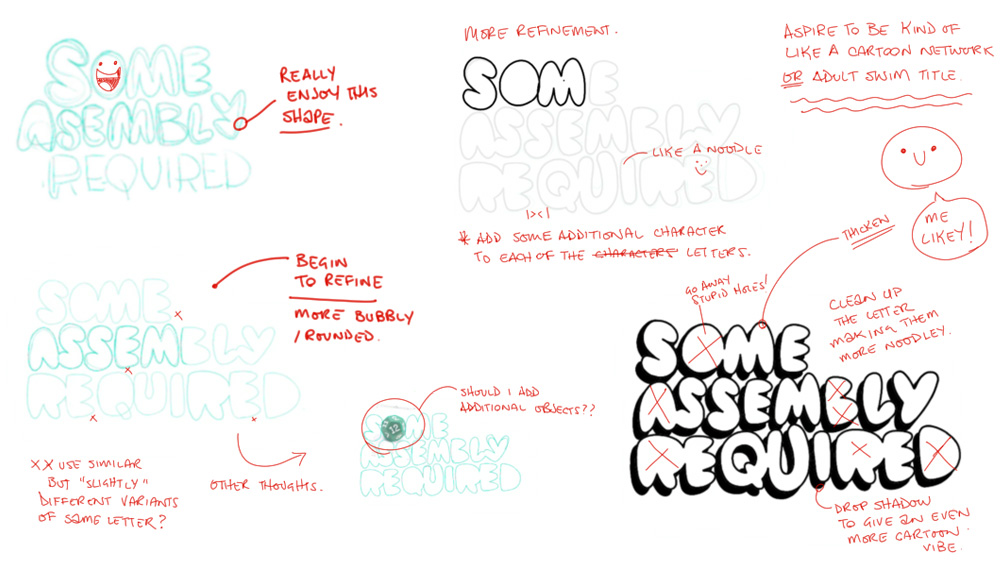 Some Assembly Required logo process sketches